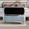 Storage Ottoman Bench For End Of Bed Gold Legs, Modern Gray Faux Fur Entryway Bench Upholstered Padded With Storage For Living Room Bedroom - Blue - Image 7