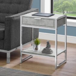 Accent Side Table, Storage Drawer, Contemporary And Modern - Gray