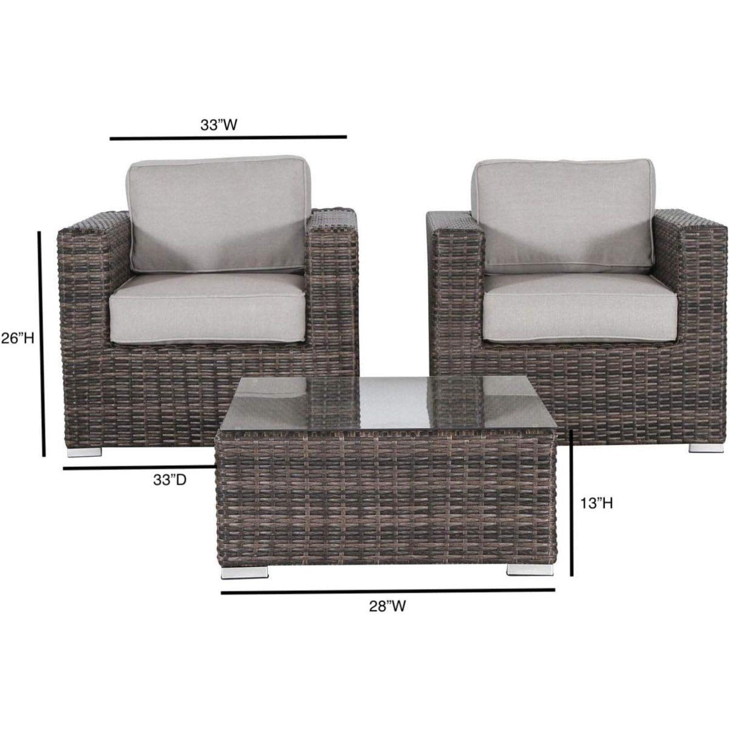 3 Piece Patio Sofa Set, Resort Grade Outdoor Seating With Cushioned Comfort - Brown - Image 3