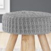 Ottoman, Pouf, Footrest, Foot Stool, Round Velvet, Natural Wood Legs, Contemporary, Modern - Gray - Image 6