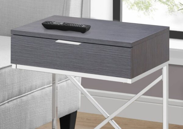 Accent Side Table, Storage Drawer, Modern - Gray