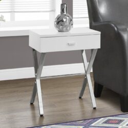 Accent Side Table, Storage Drawer, Glossy Contemporary And Modern - White