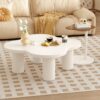 Modern Coffee Table (Set of 2), Irregular Shape Coffee Table With Four Roman Column Legs And End Table With Glass Top For Living Room - White - Image 2