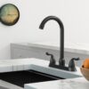 Kitchen Sink Faucet With 2 Handles, 3 Hole Installation - Matte Black - Image 5