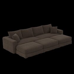 4 Seat Sofa, Deep Seat Couches With Soft Pillows And 3 Ottomans, Convertible Sofa Lounge Chair, For Living Room - Camel