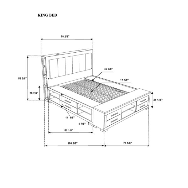 Messa - 5 Piece King Bedroom Set With Bookcase Headboard And Storage - Black / Gray