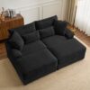 Double Chaise Lounge Set With Reversible Ottoman Soft Corduroy Fabric, Storage Ottomans, USB Port - Black - Image 7
