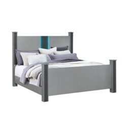 Lorenzo - 5 Piece Full Bedroom Set With Glittered Detailing And Speaker On Headboard - Silver