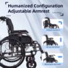 Premium Nursing Folding Wheelchair Frame Double Brakes Adjustable Seat Belt & Breathable Cushion Safe Comfortable Ride With Anti Backflip & Stability Features - Black / Gray - Image 6