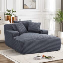 Cloudline - Oversized Chaise Lounge Chair In Soft Corduroy, Modern Comfy Couch With Full Foam Cushioning, Cozy Sleeper Sofabed For Living Room - Gray