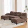 Modern U Shaped Sectional Sofa With Dual Chaise Lounges Storage Pockets And Armrest Pillows - Brown - Image 6