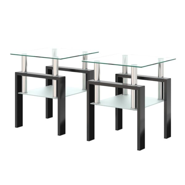 Modern Tempered Glass Tea Table, End Square Table For Living Room (Set of 2) - Transparent / Black