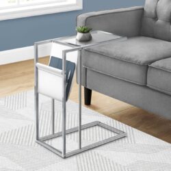 C-Shaped Accent Table Magazine Storage For Living Room - Chrome
