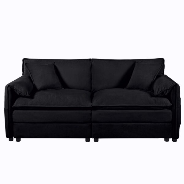 Modern Oversized Chenille Loveseat Sofa, Comfy Deep Seat 2 Seater For Living Room Bedroom, Office - Black