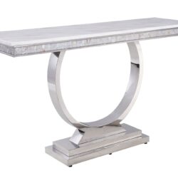 Zander - Printed Faux Marble Top Mirrored Sofa Table - Silver / White
