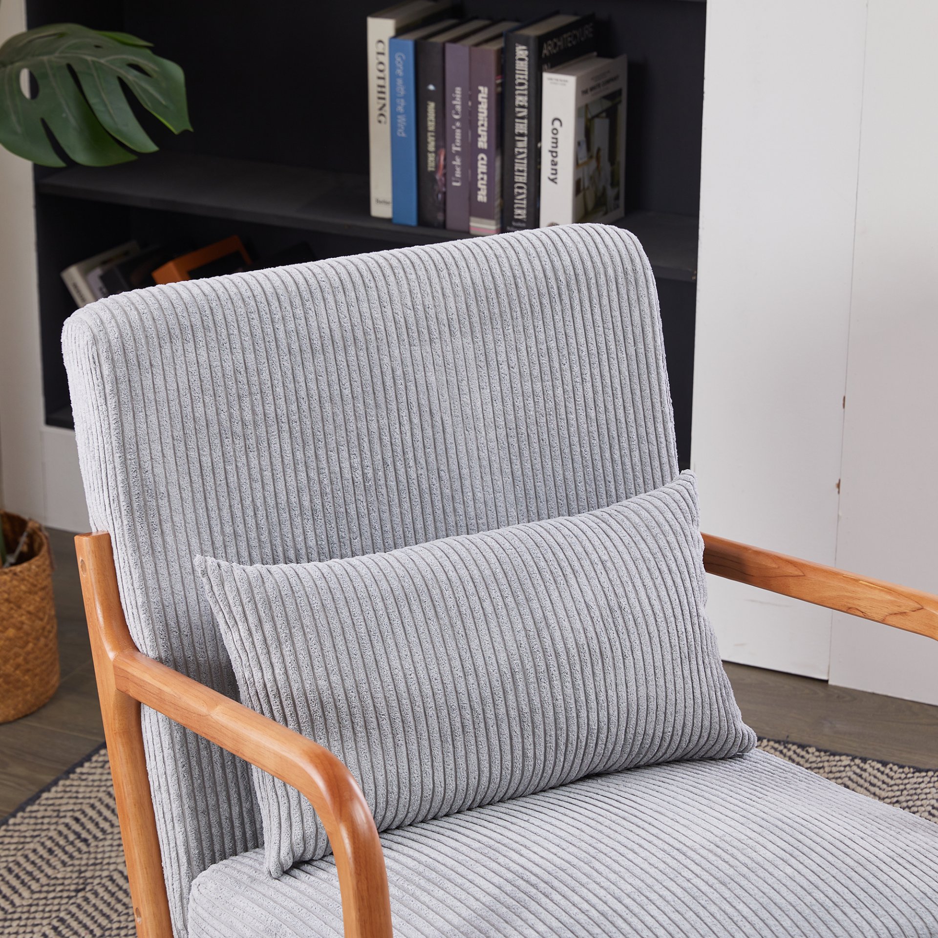 Accent Chair With Pillow, Upholstered Arm Chair - Light Gray - Image 12