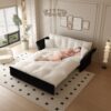 Queen Pull Out Sofa Bed, 3 In 1 Convertible Sleeper Tufted Sofa With 2 Soft Pillows - Beige - Image 10