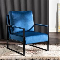 Classic Mid Century Modern Accent Chair With Durable Square Metal Frame, Armchair Upholstery - Blue