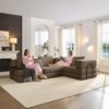Oversized Upholstered Sectional Sofa Couch Set, Modular L Shaped Floor Sofa Set With 6 Pillows For Living Rooms - Brown - Image 13