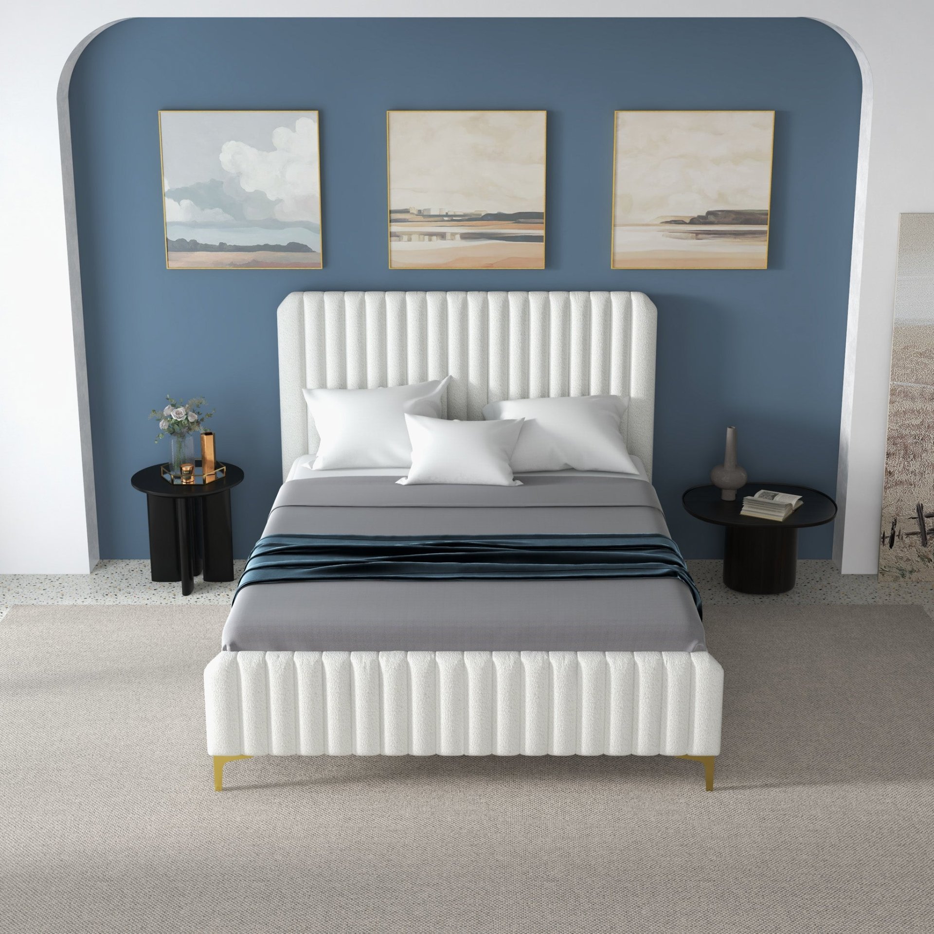 Valery - Queen Size Platform Bed - Cream - Image 5