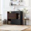 Modern Extendable & Rotating Cabinet With Drawer And Flip Doors For Versatile Storage - Black / Dark Walnut - Image 6