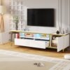 Modern TV Stand For TVs Up To 80", Entertainment Center With 2 Shelves And LED Lights, TV Storage Cabinet With 2 Drawers, 2 Cabinets And Metal Legs For Living Room - White - Image 5