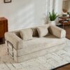 Convertible Sleeper Sofa Bed With Cylindrical Pillow, Floor Sofa Lounge Couch For Living Room - Beige - Image 2