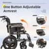 Lightweight Foldable Transport Wheelchair Square Tube Design Double Brakes Adjustable Seat & Armrest Breathable Cushion Anti Backflip 250Lbs Capacity 15" Tires - Black / Gray - Image 5