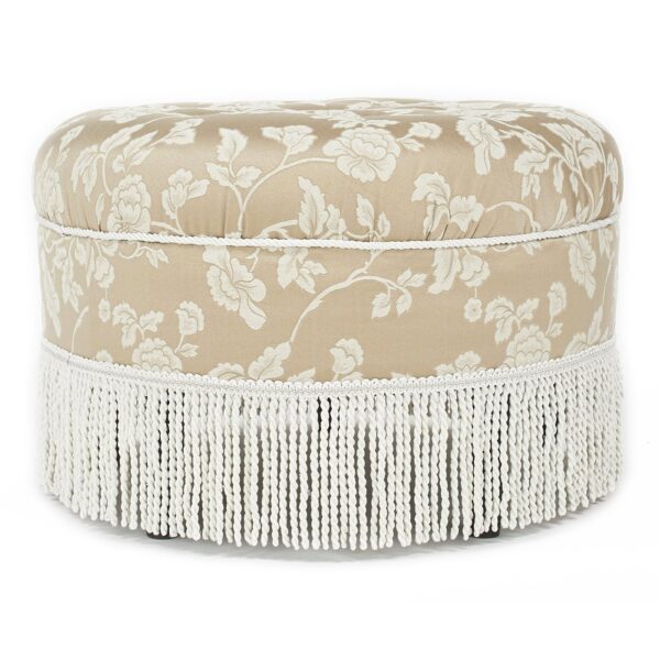 Yolanda - Floral Round Upholstered Accent Ottoman - Champagne Beige / Ivory