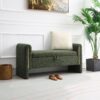 Modern Teddy Bed End Bench With Arms And Storage, Upholstered Large Foot Rest Stool, Comfy Window Vanity Bench For Living Room, Dorm, Coffee Table, Teddy - Olive Green - Image 4
