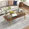 Rectangle Coffee Table, Tempered Glass Tabletop With Gold Metal Legs, Modern Table For Living Room, Transparent Glass - Dark Brown - Image 4