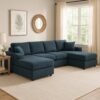 3 Piece Corduroy Double Chaise Sectional Sofa - Blue - Image 3