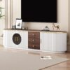 Modern Minimalist TV Stand For TVs Up To 80", Entertainment Center With 3 Drawers And 1 Shelf, Metal Handles And 2 Cabinets For Living Room - White - Image 2
