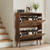 Medieval - Independent Shoe Cabinet With 2 Flip Drawers - Walnut - Image 6