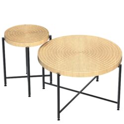 Coffee And End Table Set Waterproof Cover, Distressed Cylindrical Design, Legs Classic Rustic Charm (Set of 2) - Oak Natural Wood / Antique White