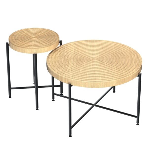 Coffee And End Table Set Waterproof Cover, Distressed Cylindrical Design, Legs Classic Rustic Charm (Set of 2) - Oak Natural Wood / Antique White