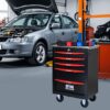 5 Drawer Multifunctional Tool Cart With Wheels, Metal Rolling Tool Cart Storage For Garage Workshop Warehouse Repair Shop With Stainless Steel Roof - Black / Red - Image 2