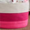 Cotton Round Laundry And Storage Basket With Handles - Pink / White - Image 6