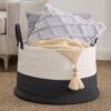 Cotton Round Laundry And Storage Basket With Sturdy Handles - Gray / White - Image 4