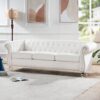Rolled Arm Chesterfield 3 Seater Sofa - White - Image 5