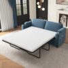 Corduroy Sleeper Sofa Loveseat Sofa With Full Size Mattress, 2 USB Ports, 2 Cup Holders, 2 Side Pockets And A Phone Holder For Living Room - Navy Blue - Image 3