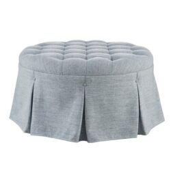 Skirted Tufted Round Ottoman With Button Top - Gray