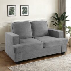 Modern Loveseat, Comfortable 2 Seater Couch With Deep Seating And High Density Foam, Loose Back Cushions, Wide Arms - Gray