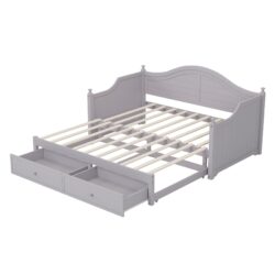 Twin Size Daybed With Extendable Trundle And Storage Drawers - Light Gray