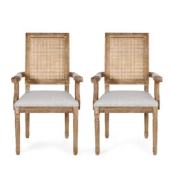 Elegant French Country Style Dining Chair With Cane Backrest - Light Gray