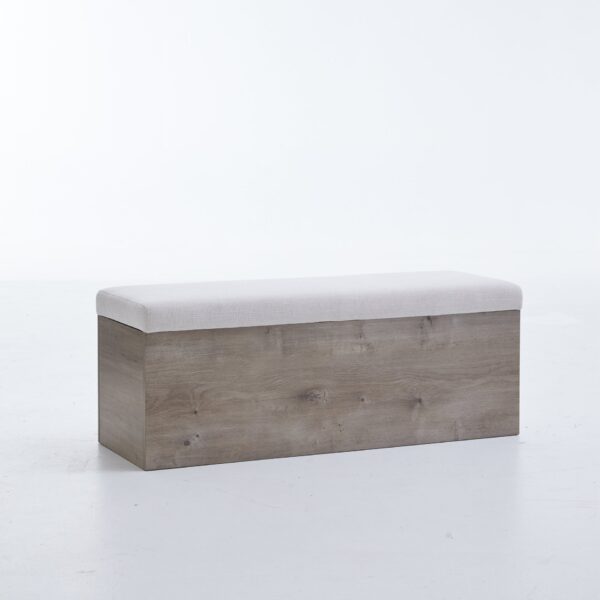 Shelton - Upholstered Flip Top Storage Bench - Ivory / Light Gray / Camel Oak