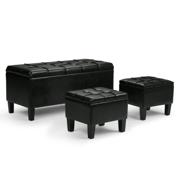 Dover - 3 Piece Storage Ottoman - Midnight Black