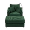 Modern Style Single Sofa Sofa Couch With Storage Space, A Movable Ottoman, Two USB Ports, Two Cup Holders, A Phone Holder For Living Room - Green - Image 12