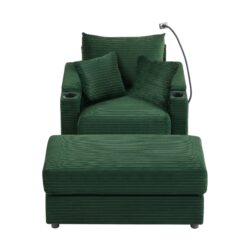 Single Sofa Couch With Storage Space, Movable Ottoman, USB Ports, Cup Holders, Phone Holder - Green