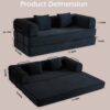 Convertible Sleeper Sofa Bed With Cylindrical Pillow, Floor Sofa Lounge Couch For Living Room - Black - Image 3